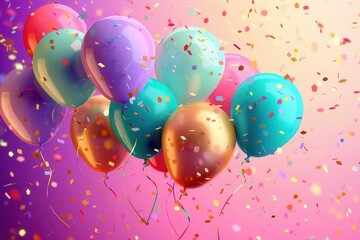 joyful birthday celebration scene with vibrant balloons and shimmering confetti festive color palette with bold typography creates energetic and playful party invitation design