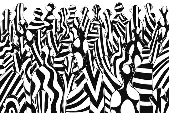 Black And White Striped Crowd Illustration