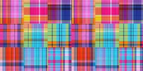 Cozy plaid patterns seamless border background in colorfull autum fall home decor. Woven patchwork style effect for seamless edging banner