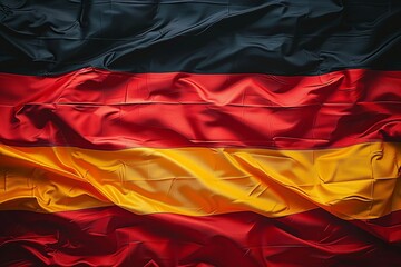 This stylized illustration of the German flag features horizontal stripes in black, red, and gold within a geometric design. The composition conveys a sense of order and balance