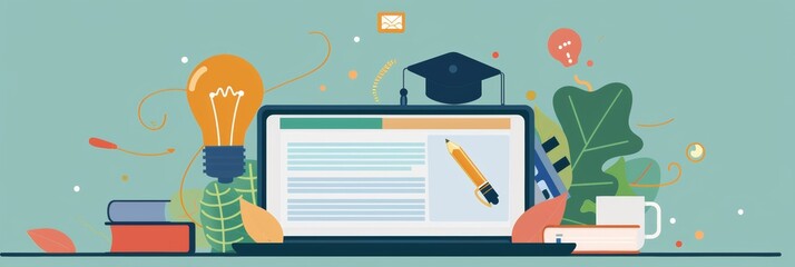Digital education era with innovative e-learning platforms and online courses