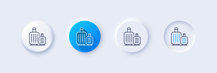 Baggage line icon. Neumorphic, Blue gradient, 3d pin buttons. Travel luggage sign. Journey bag claim symbol. Line icons. Neumorphic buttons with outline signs. Vector