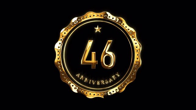46th Anniversary Celebration. Happy 46 Years Anniversary Animation in Gold Color on the Transparent Background, Alpha Channel. Great for greetings, celebrations, events, and gifts.