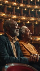 Obraz premium A couple beams with happiness while listening to a musical performance in a beautiful theatre