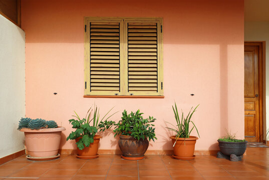 planters in front of wall