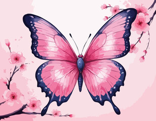 Pink butterfly with sakura 