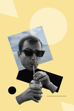 Man in sunglasses drinking juice