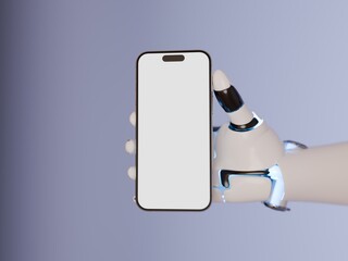 Cyborg hand holding a mobile phone