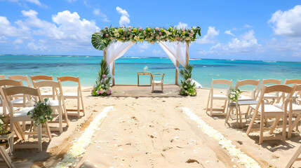 A beautiful beach wedding ceremony with the ocean serving as a stunning backdrop for love.