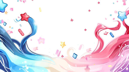 Whimsical pastel background with abstract shapes and stars.