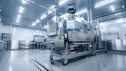 Modern milking machine in a high-tech dairy processing facility with cutting-edge equipment