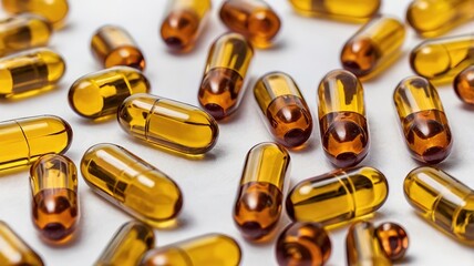 Vitamin E capsules on a table