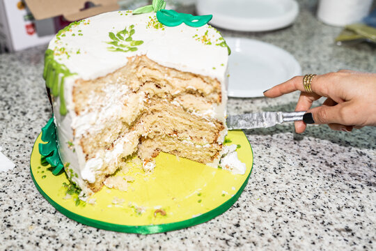 Cutting a delicious homemade cake