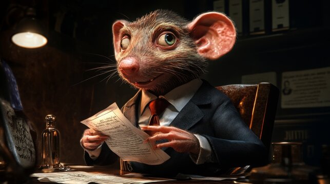 illustration, greedy rat investment banker bankster or bad politician, caricature style, 16:9