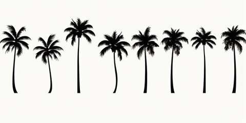 Difference of palm tree black bundle set isolated on white, white background