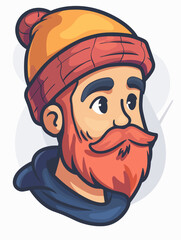 Vector illustration of a bearded man in a hat and scarf