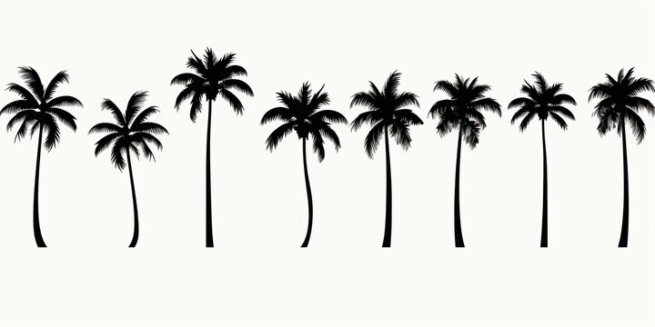 Difference of palm tree black bundle set isolated on white, white background
