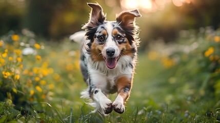 Australian shepherd dog enjoying green grass field run picture