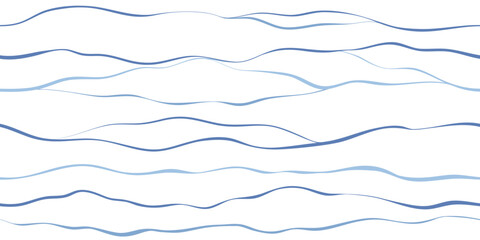 Sea waves seamless vector pattern. Hand drawn water background. Wavy ocean print, curly paint lines