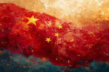 This creative interpretation of the Chinese flag features a vibrant red background with five bright yellow stars representing the Communist Party of China and the Chinese people