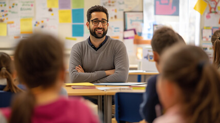 Fototapeta premium group of students in classroom with teacher