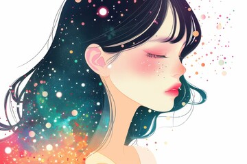 目を閉じた若い日本人女性の横顔（若者・10代・20代・モデル・希望・微笑み・背景なし）