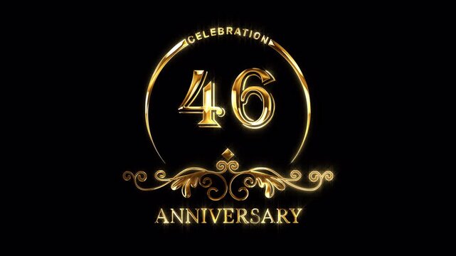 46th Anniversary Celebration. Happy 46 Years Anniversary Animation in Gold Color on the Transparent Background, Alpha Channel. Great for greetings, celebrations, events, and gifts.