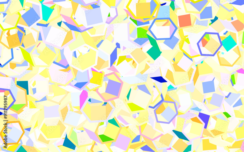 Poster light pink, yellow vector template in hexagonal style.