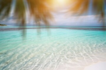 Sunny tropical beach with sea and palm trees