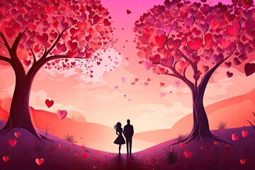 Free digital art many cartoon heart floating in the sky