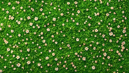 Top view bright green grass field and flower background