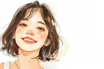 Naklejka premium 華やかな若い日本人女性のイラスト（若者・10代・20代・モデル・微笑み・背景なし・白背景）