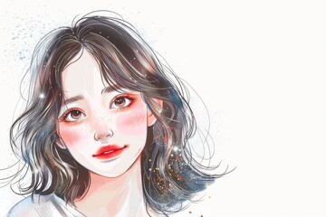 Fototapeta premium 華やかな若い日本人女性のイラスト（若者・10代・20代・モデル・微笑み・背景なし・白背景）