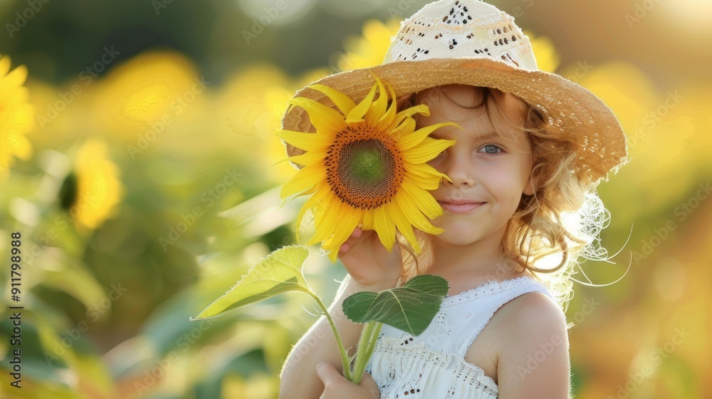 Sticker Little Girl in Sunflower Field