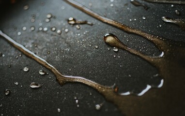 exposure of chaotically located and flowing drops of sugar syrup on a black background
