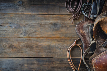 Equestrian Chic: A Border Embellished with Horse Tack on a Themed Texture