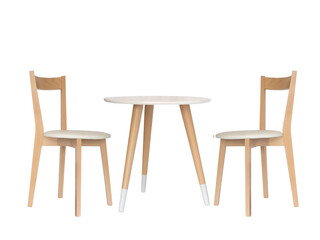 Obraz premium white round table and two chairs isolated on a white background