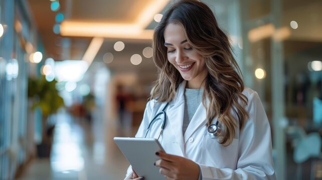 Employee accessing health benefits on a tablet, modern office, digital benefits, healthcare perks