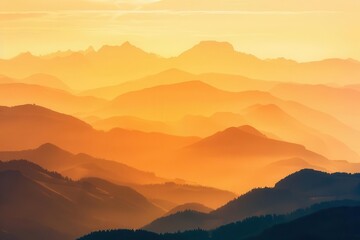 Fototapeta premium majestic dawn misty mountain peaks bathed in golden sunrise light dramatic sky layered silhouettes aweinspiring landscape capturing natures grandeur