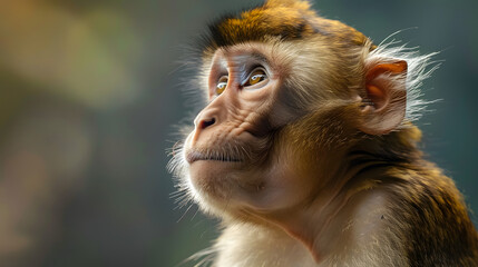 Close up image of the male Indian Himalayan Macaque monkey s head and face