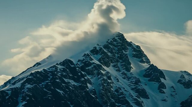 Timelaps of Snow Mountain Peak with Cloud in Winter - nature, snowy, cold, landscape, scenic, beautiful, sky
