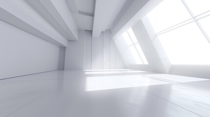 Obraz premium Empty Futuristic Room with Sleek Modern Art Installations and Abstract Architectural Details