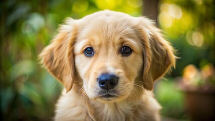 Obraz premium Close-up of a golden retriever puppy, soft natural light, playful and adorable.