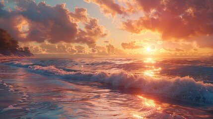 Obraz premium Sunset on the Beach: 3D Paint 8K Realistic Lighting