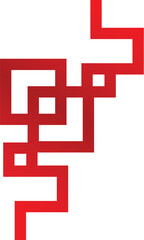 Red abstract geometric shape forming a labyrinth pattern on a white background