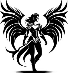 woman warrior with a dragon tattoo logo art
