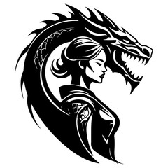woman warrior with a dragon tattoo logo art