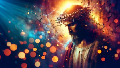 Spiritual Brilliance: Vibrant Artistic Depiction of Jesus with Crown of Thorns