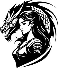 woman warrior with a dragon tattoo logo art