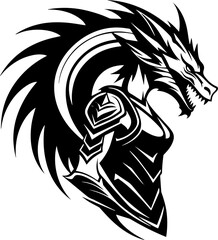 woman warrior with a dragon tattoo logo art